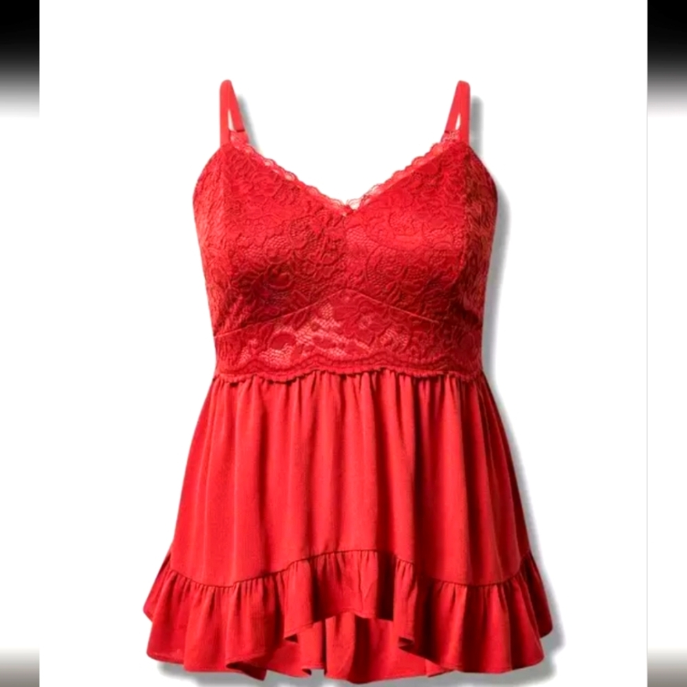 Torrid Babydoll Hot Pink Crinkle Gauze And Lace Tank Size 2